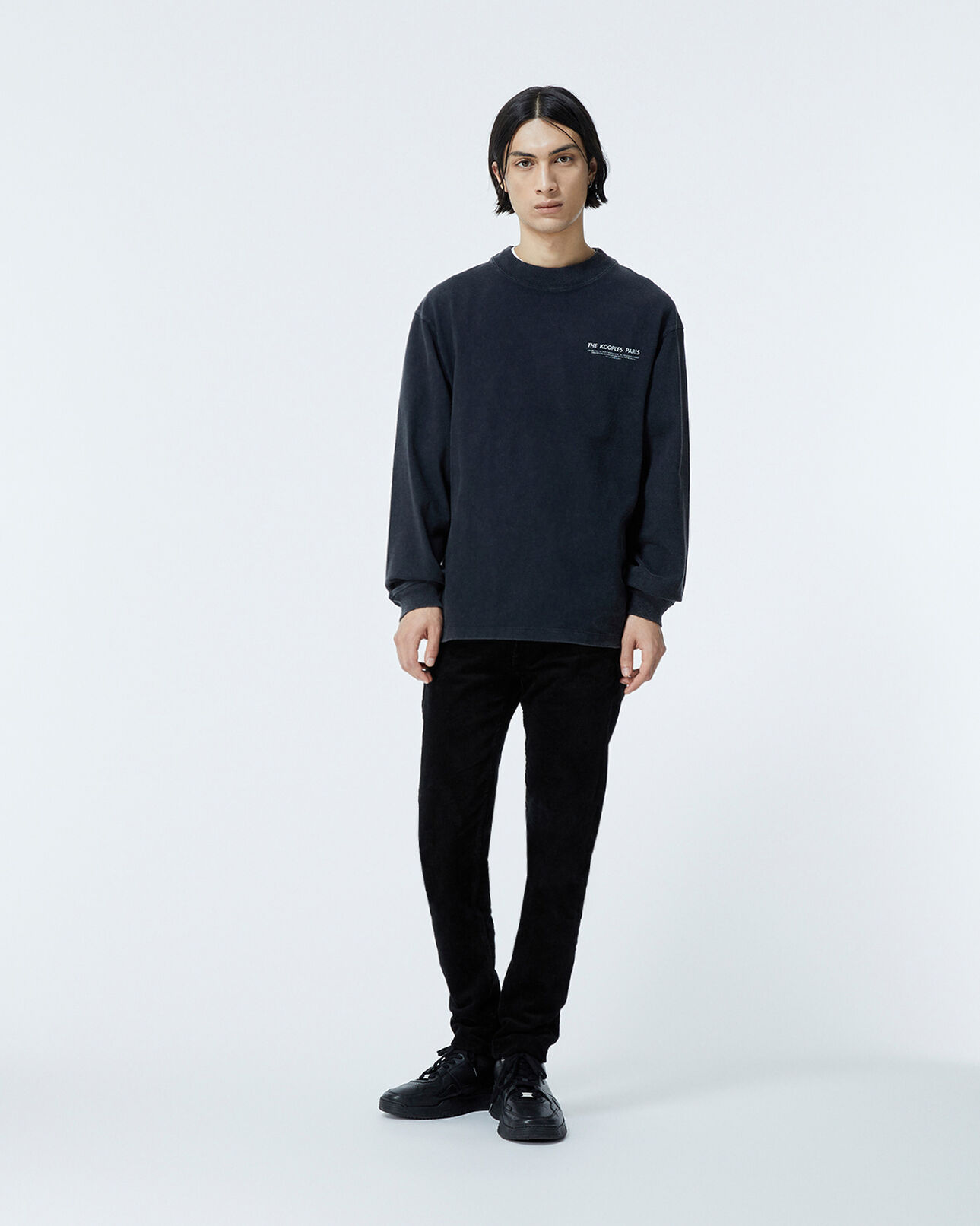 The Kooples MEN BLACK WASHED black cotton t-shirt with long sleeves