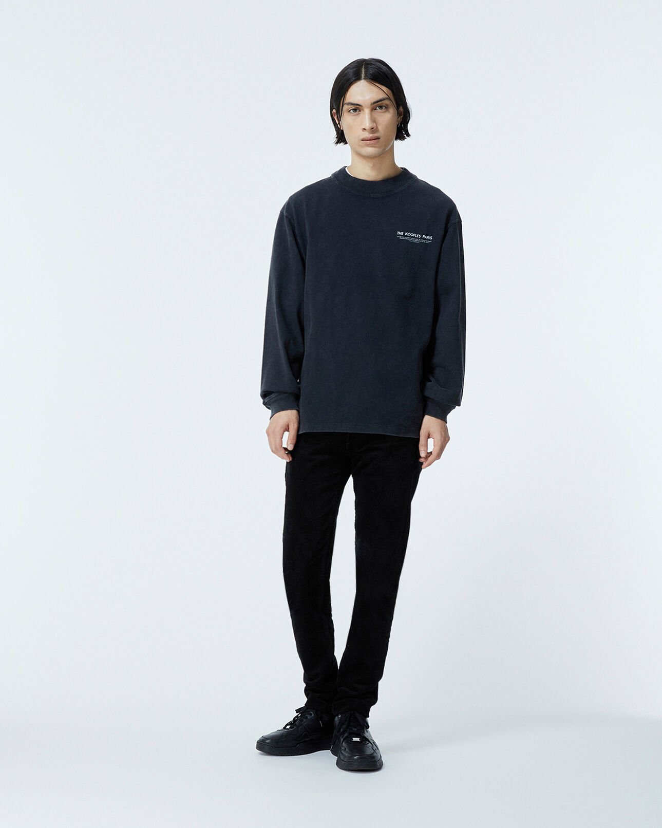The Kooples HOMME BLACK WASHED t-shirt noir coton à manches longues