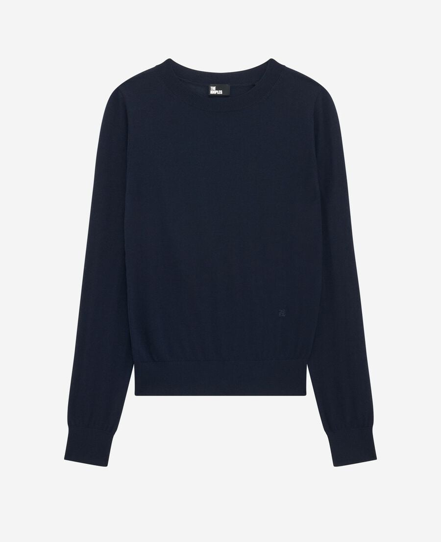 The Kooples WOMEN NAVY round-neck sweater in navy merino wool