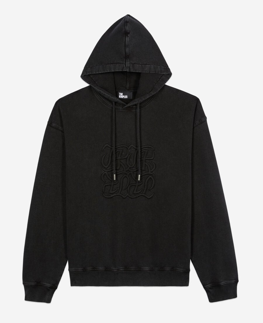 The Kooples MEN BLACK WASHED black hoodie with logo embroidery
