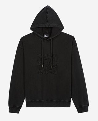 The Kooples MEN BLACK WASHED black hoodie with logo embroidery