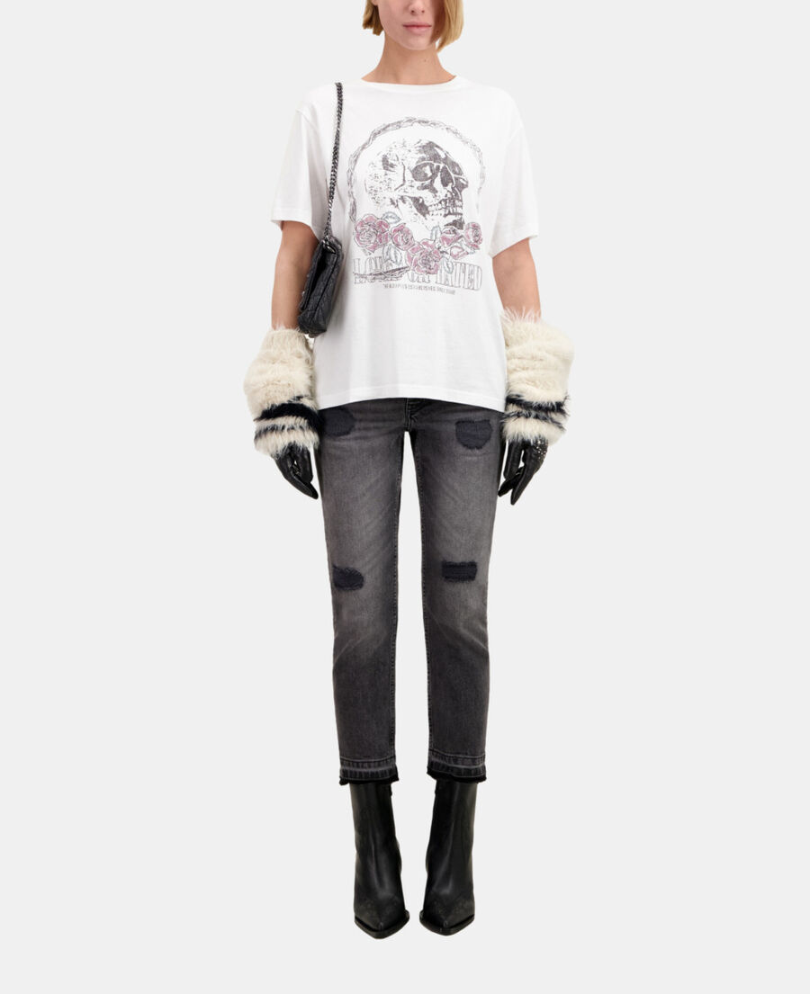 t-shirt femme blanc avec sérigraphie vintage skull