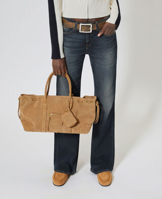 The Kooples F CAMEL brown suede tote bag
