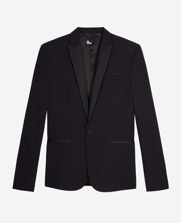 The Kooples HERREN BLACK schwarzes slim fit smokingsakko mit satin-detail