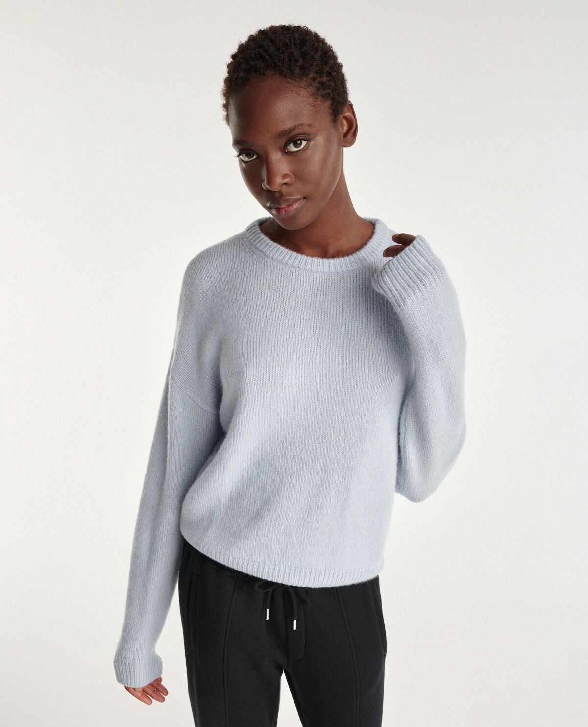 Loose-fit alpaca wool sky blue sweater | The Kooples US