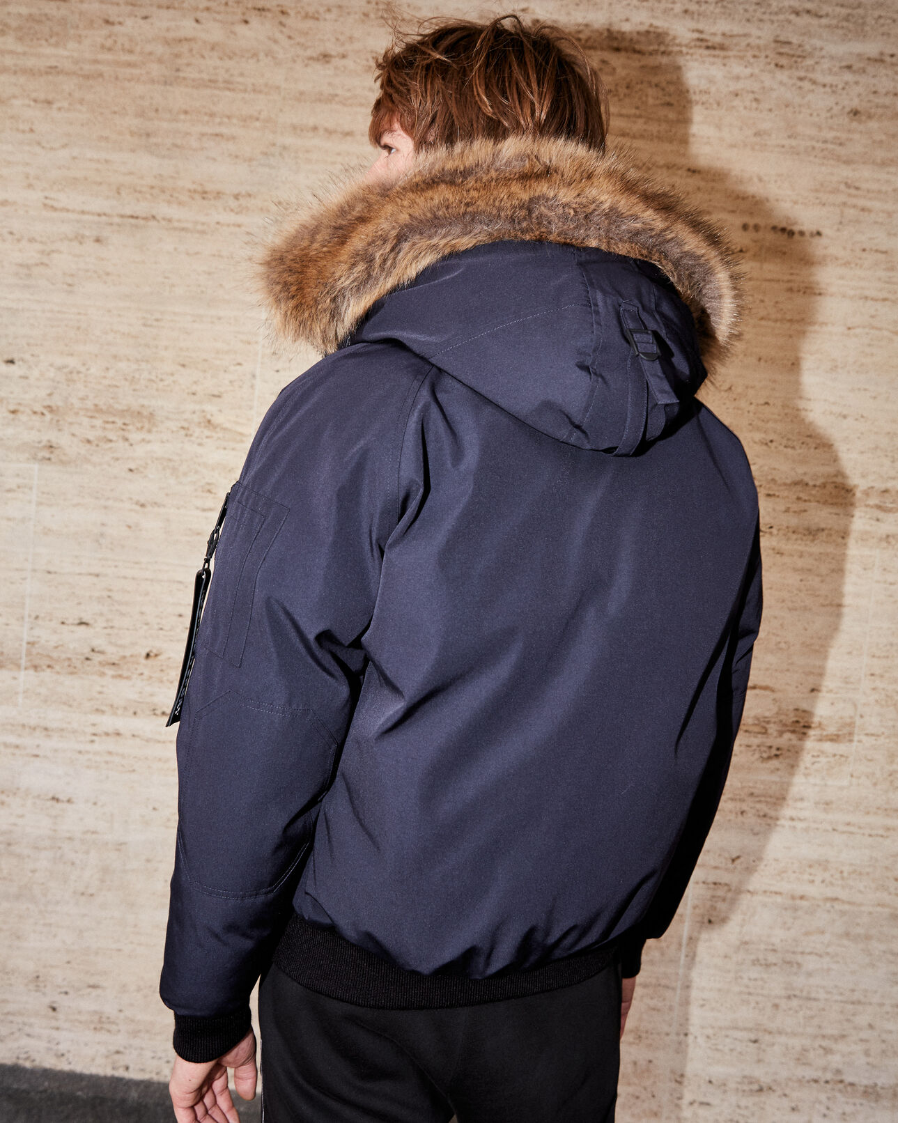 The Kooples HOMME DARK NAVY doudoune nylon bleue courte à capuche