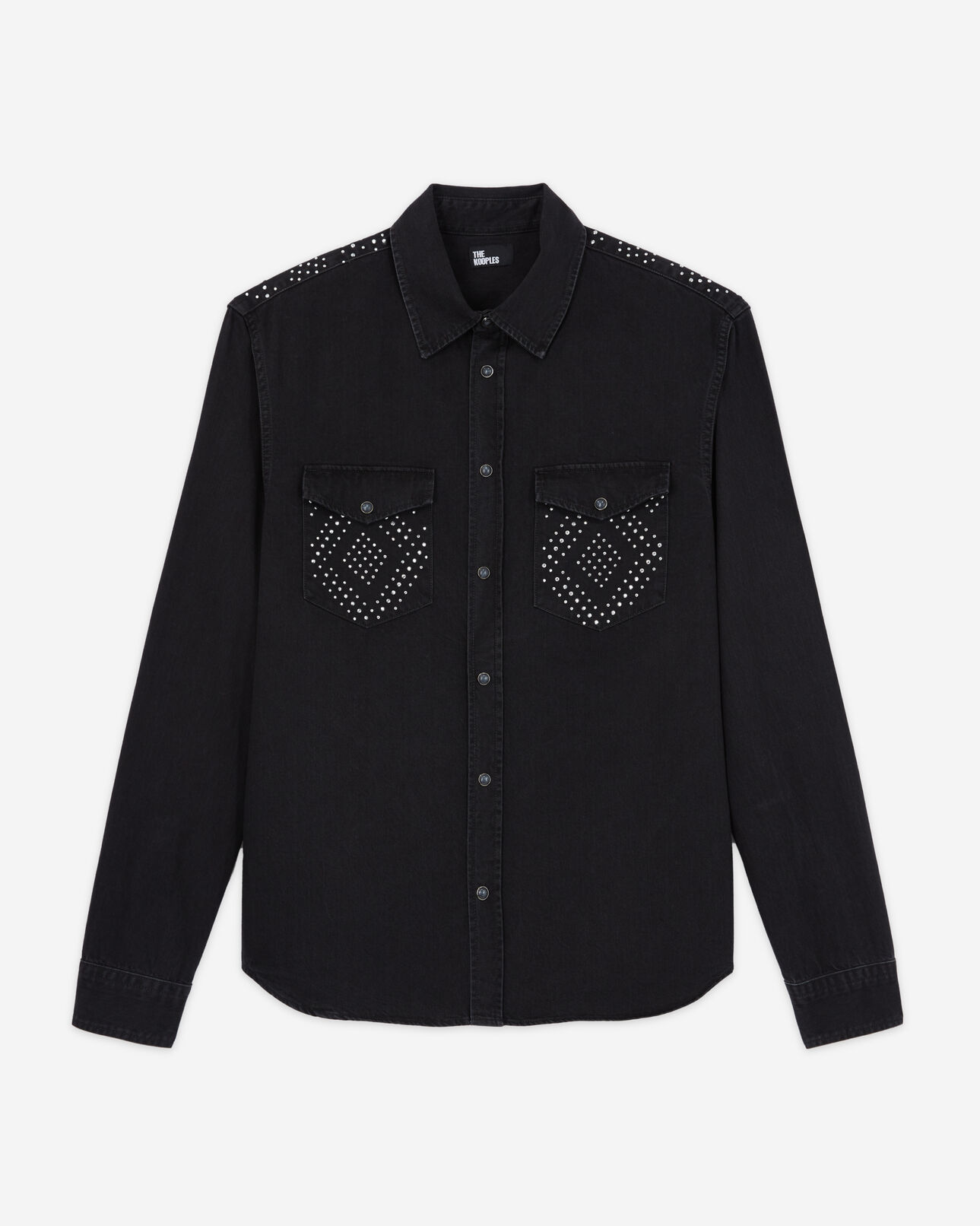 The Kooples HERREN BLACK WASHED schwarzes hemd und klassischer kragen