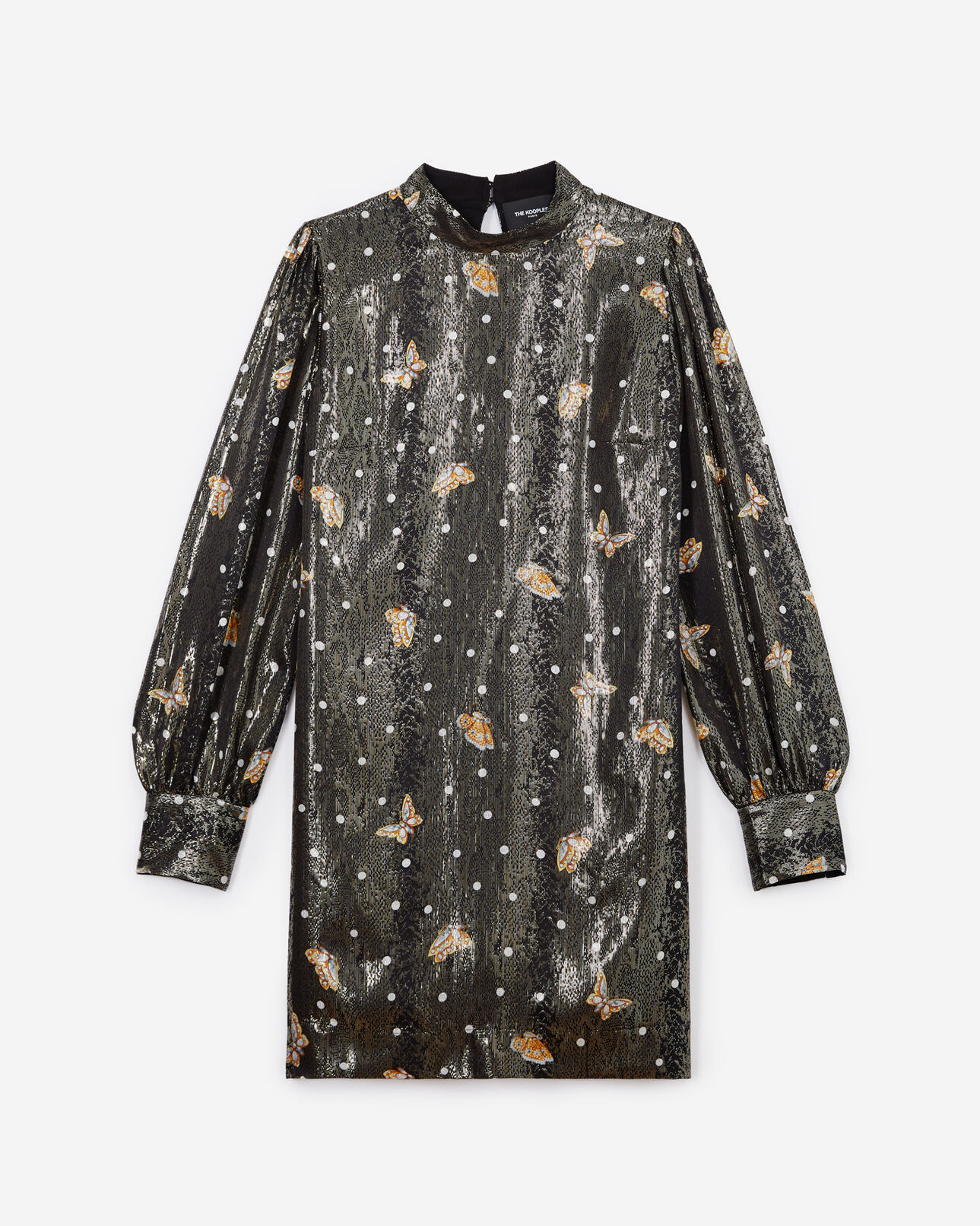 The Kooples WOMEN BLACK short silk dress with butterfly motif