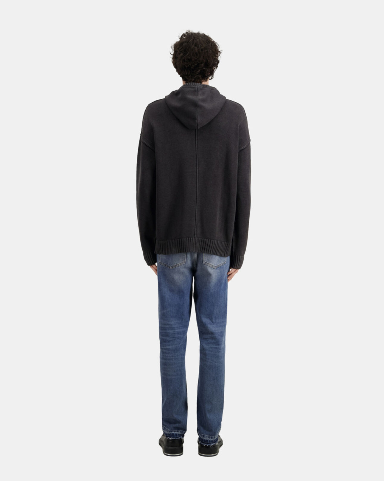 The Kooples MEN BLACK WASHED black cotton and wool hooded sweater