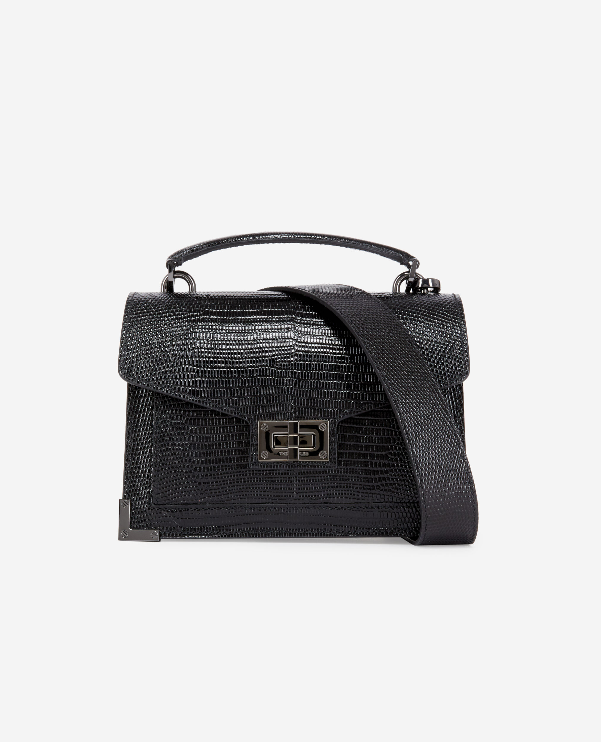 Small Emily bag in black lizard effect leather The Kooples