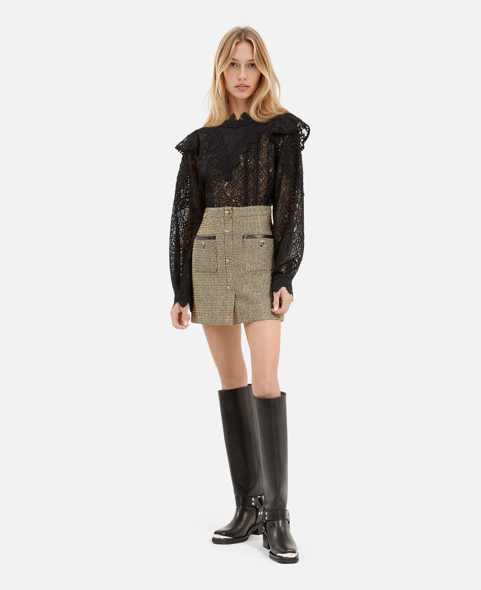 The Kooples FEMME BLACK / GOLD jupe courte noire et dorée