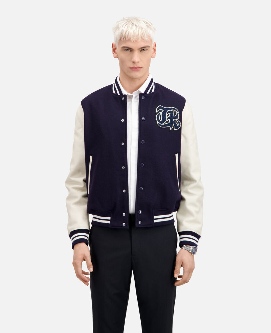 Navy blue Teddy jacket with patch | The Kooples - US
