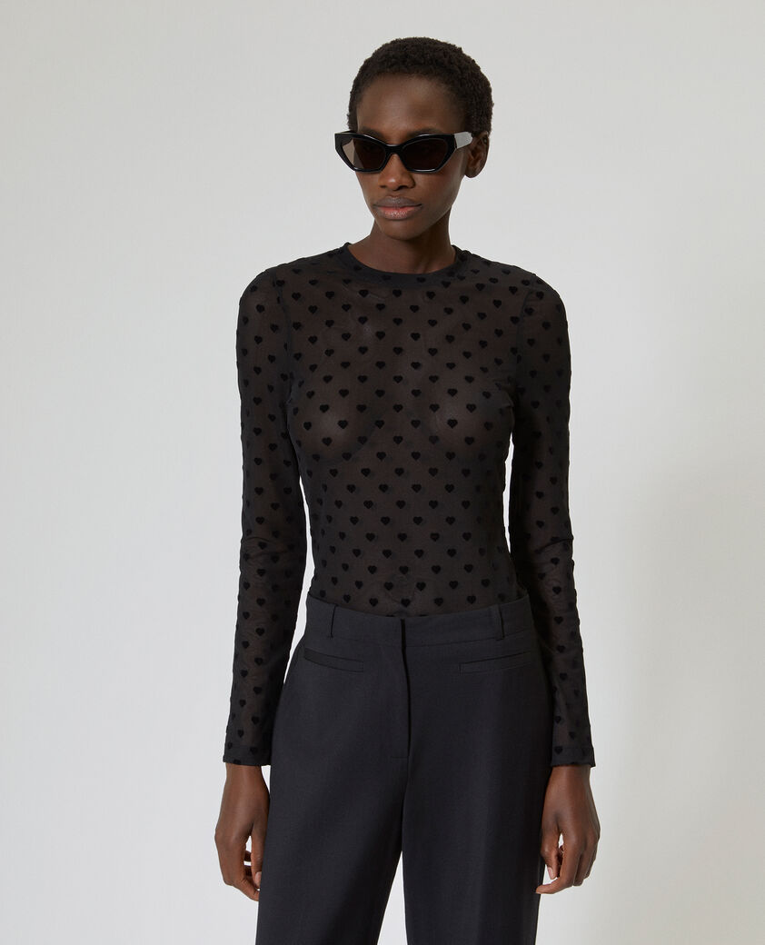 The Kooples F BLACK black hearts flocked mesh long-sleeve t-shirt