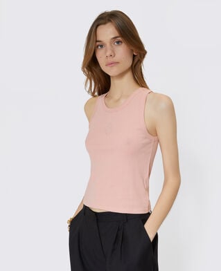 The Kooples WOMEN BLUSH cotton tank top with pink coat of arms