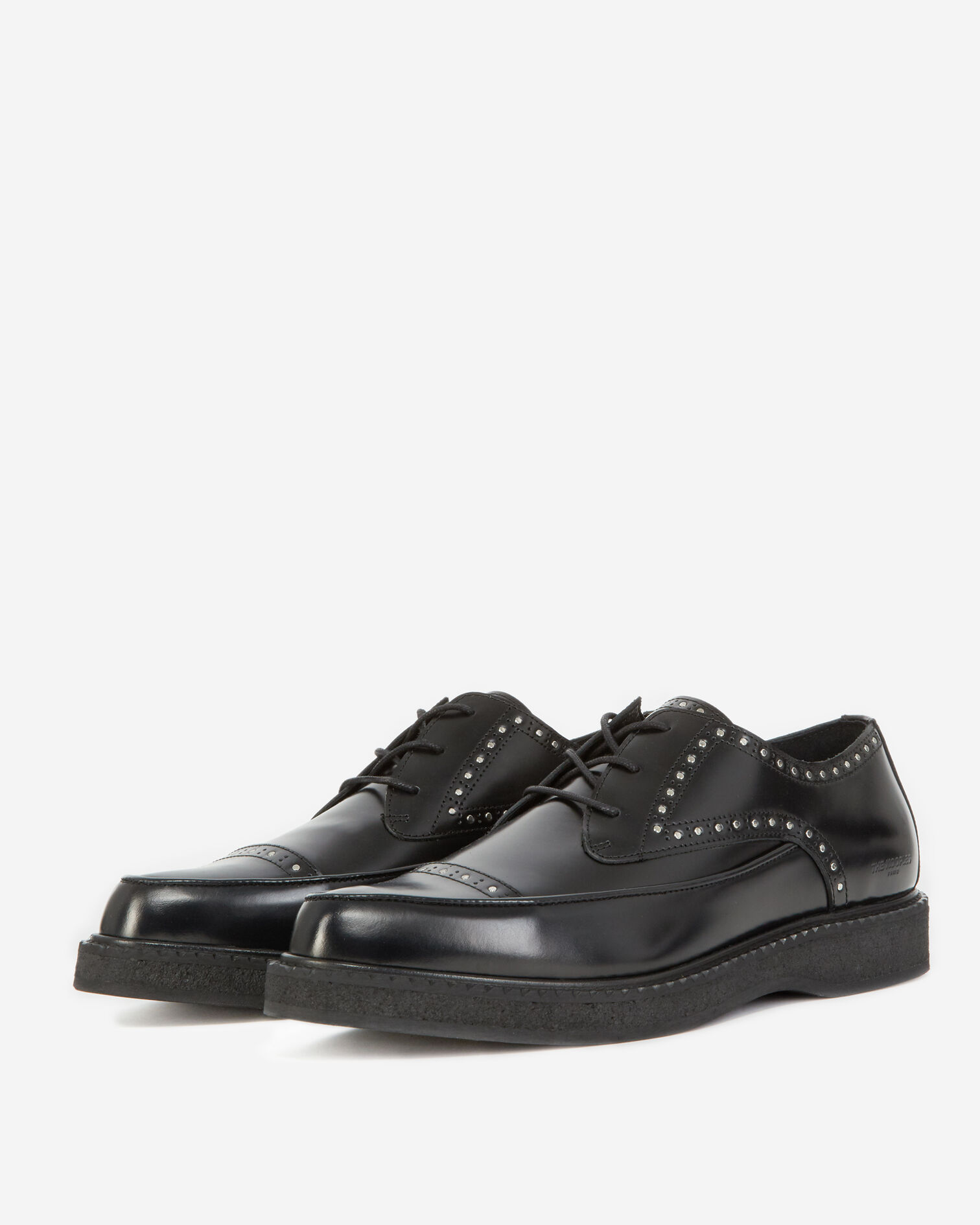 Chaussures noires cuir à détail clouté, BLACK, hi-res image number null