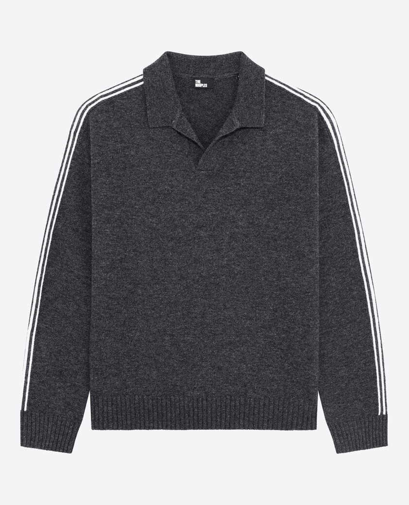 The Kooples MEN GREY wool polo neck sweater with contrasting gray stripes