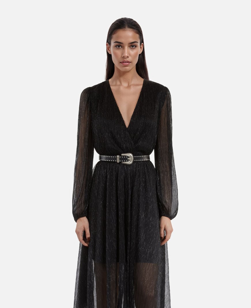 The Kooples FEMME BLACK robe longue plissée noire