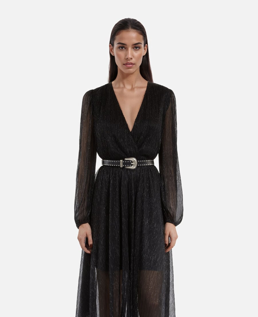 The Kooples FEMME BLACK robe longue plissée noire