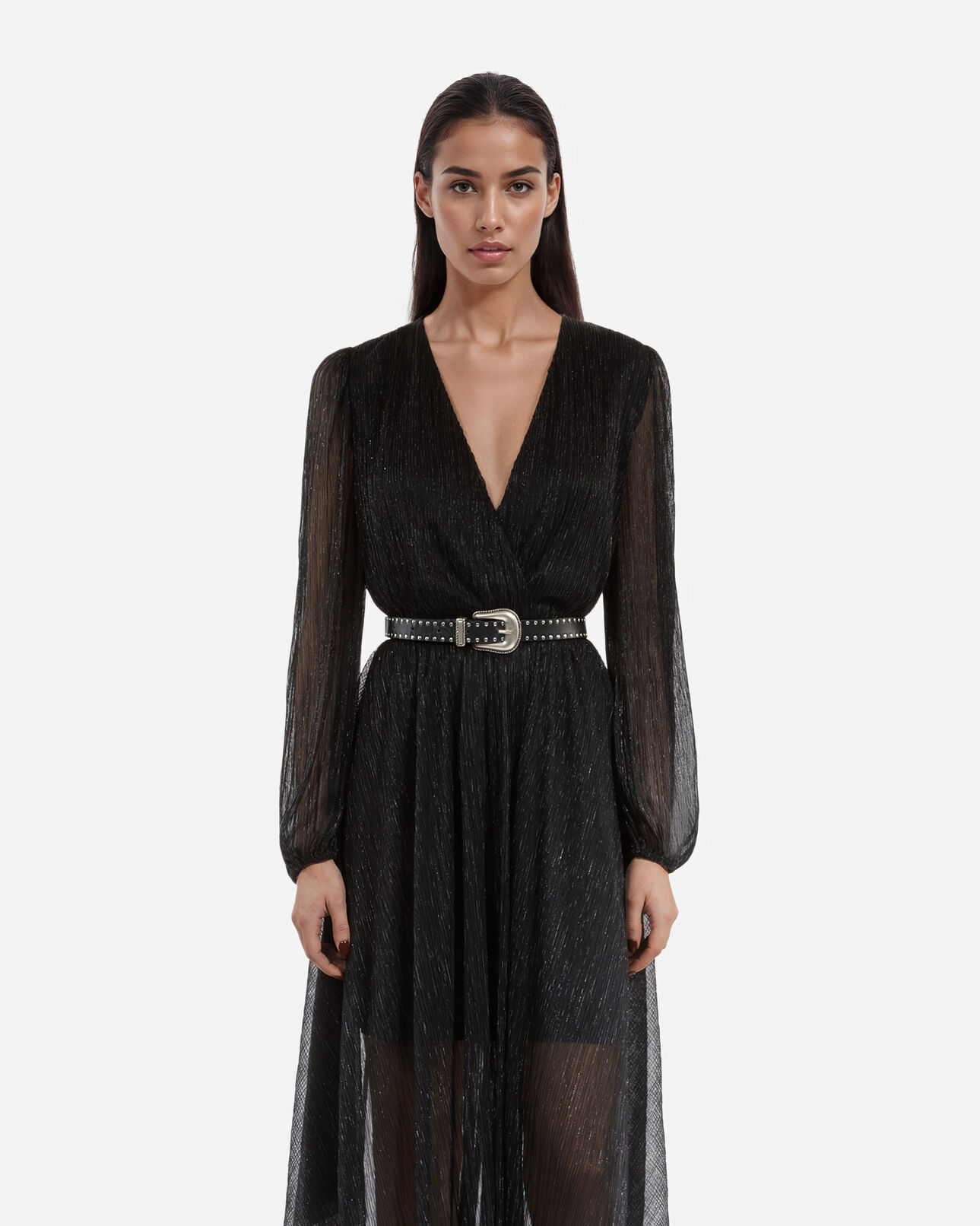 The Kooples DAMEN BLACK langes plissiertes kleid schwarz