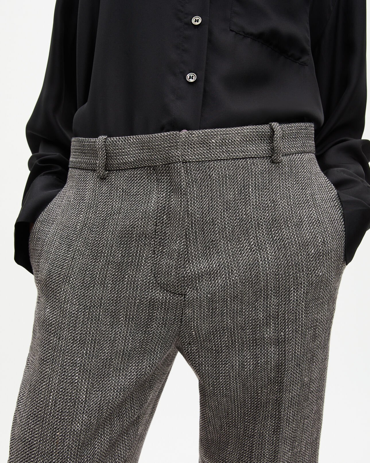 The Kooples WOMEN GREY grey wool and linen straight-leg tailored pants