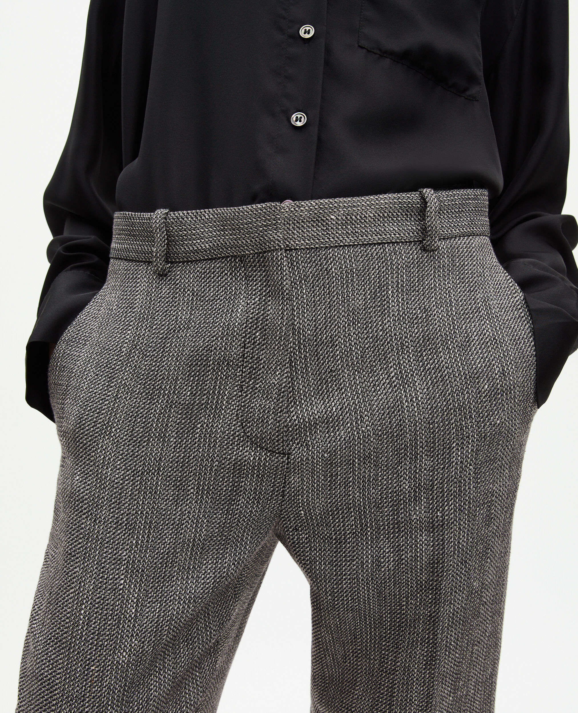 Grey wool and linen straight-leg tailored pants, GREY, hi-res image number null