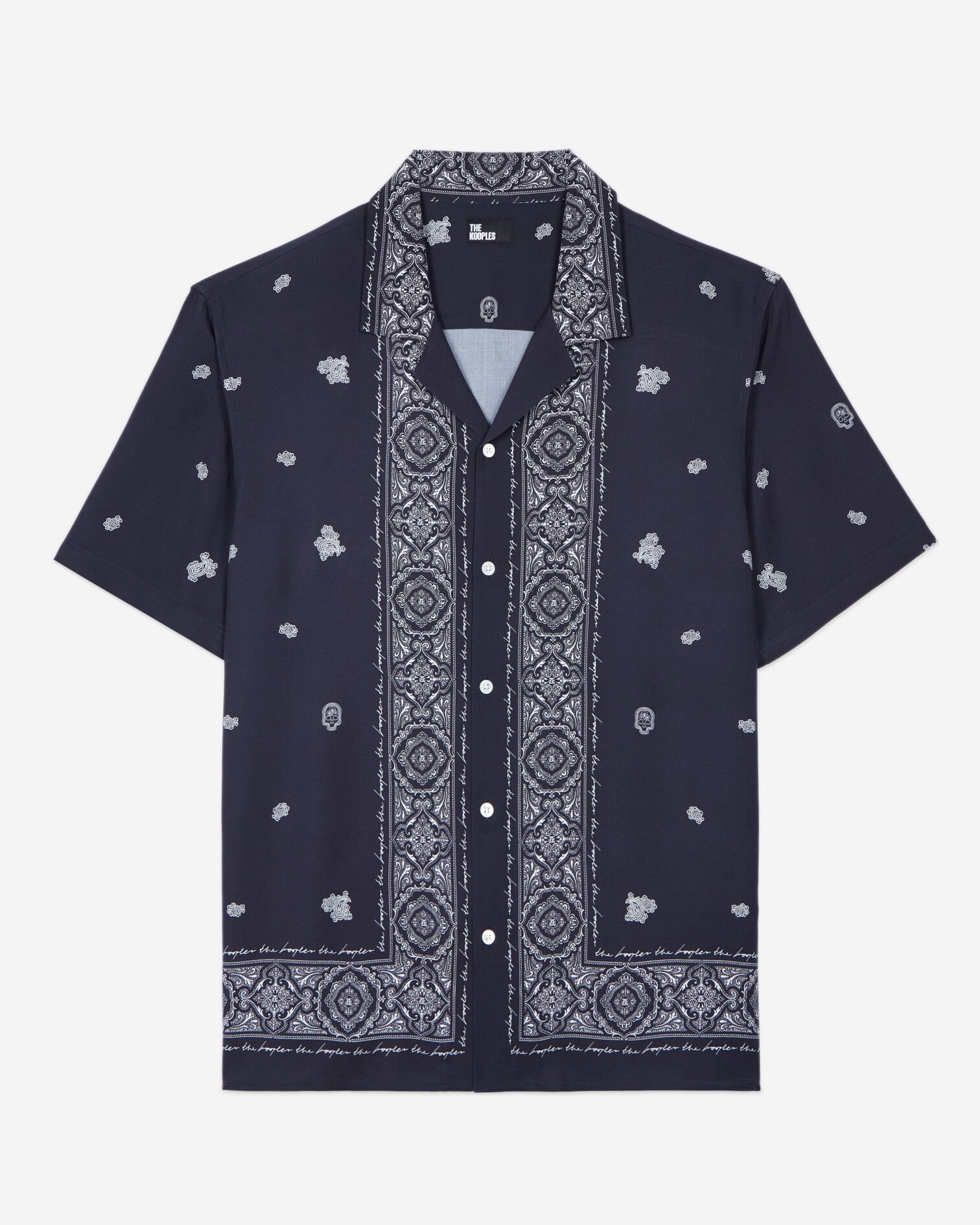 Navy skull paisley print short sleeve shirt, NAVY / WHITE, hi-res image number null
