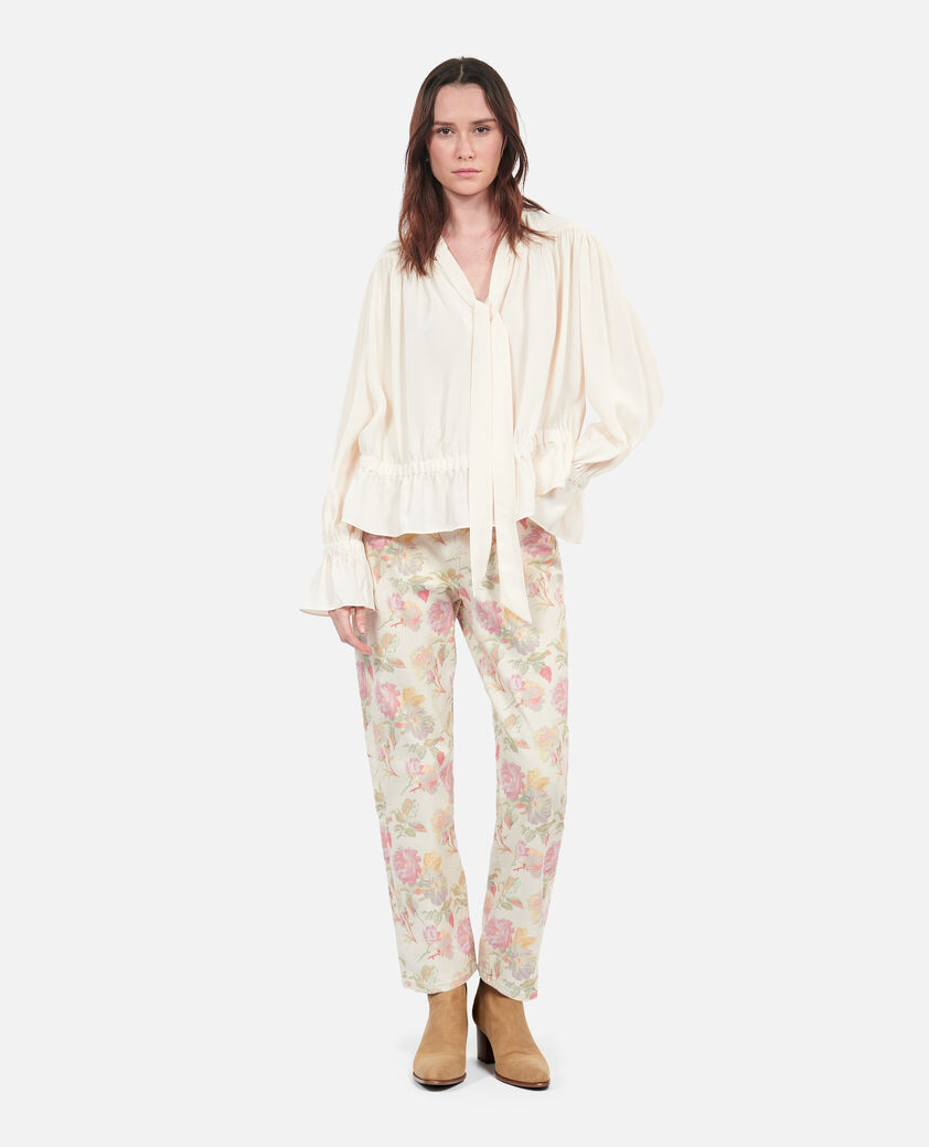 The Kooples DAMEN ECRU ecrufarbenes top mit gerafften details