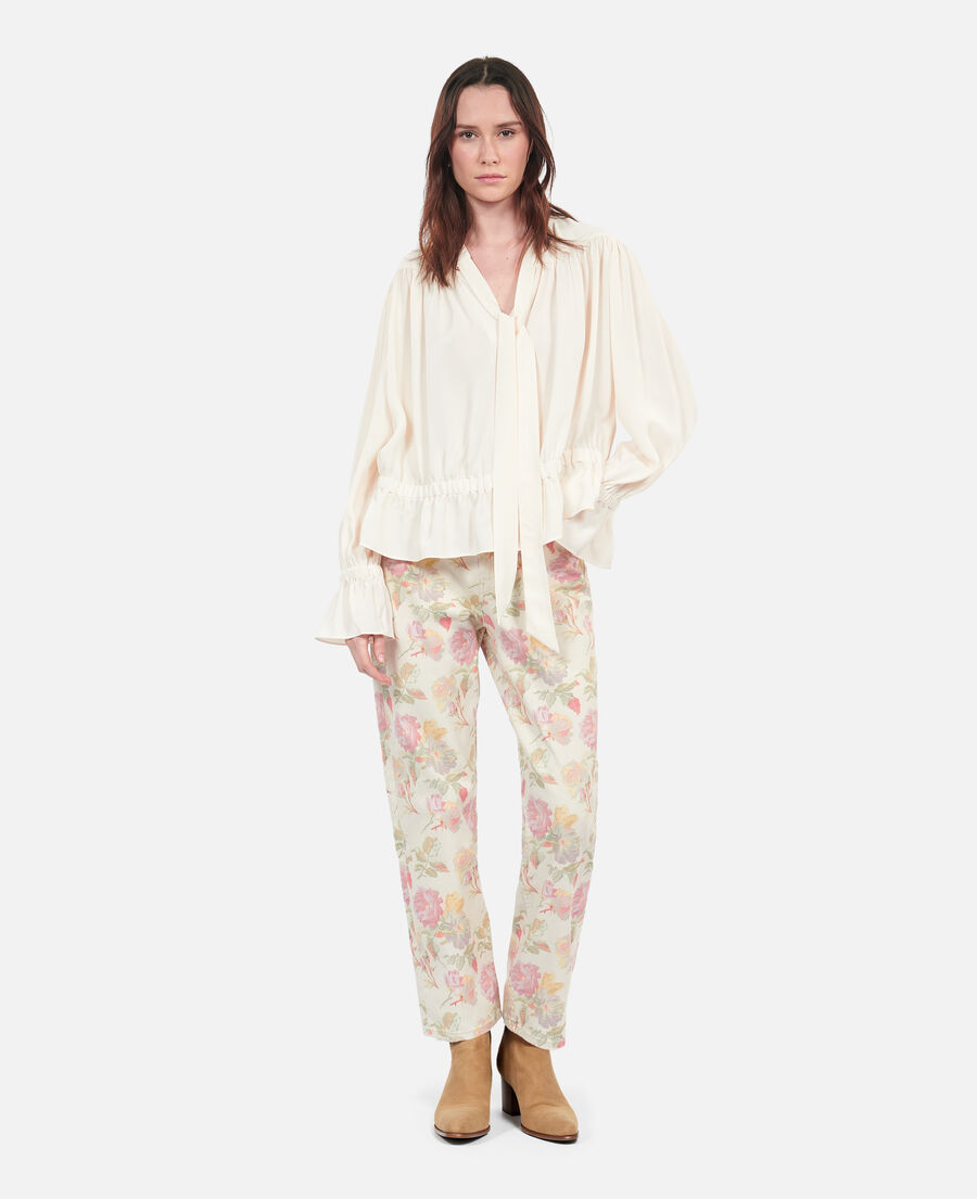 The Kooples DAMEN ECRU ecrufarbenes top mit gerafften details
