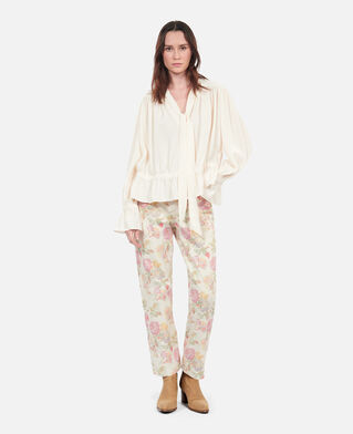 The Kooples DAMEN ECRU ecrufarbenes top mit gerafften details