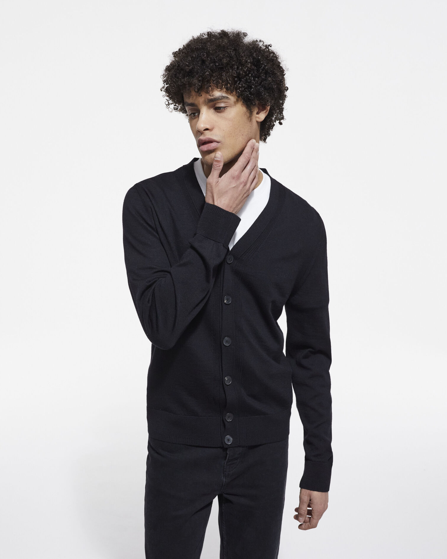 Fine black merino cardigan, BLACK, hi-res image number null