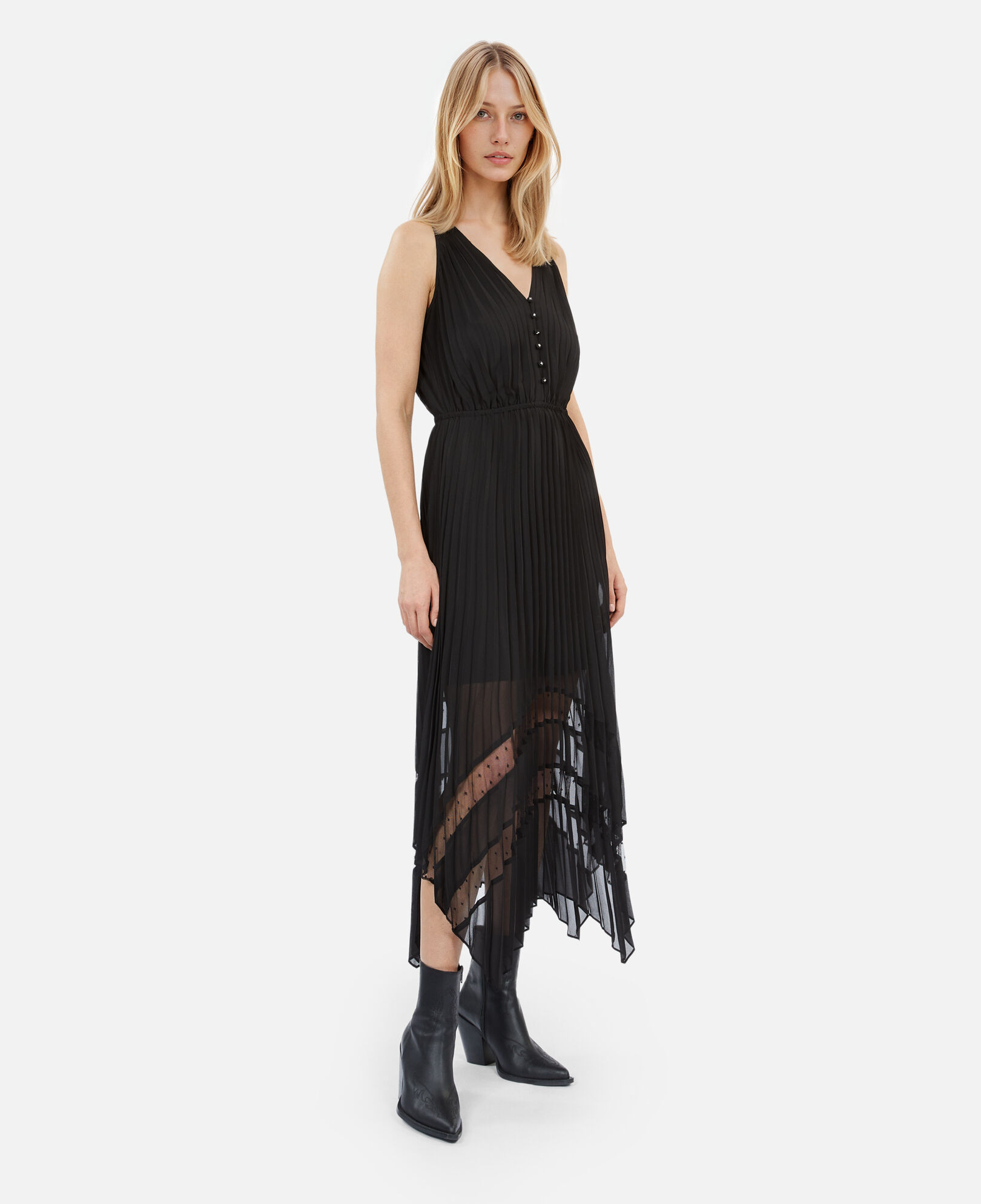 The Kooples WOMEN BLACK long black pleated dress