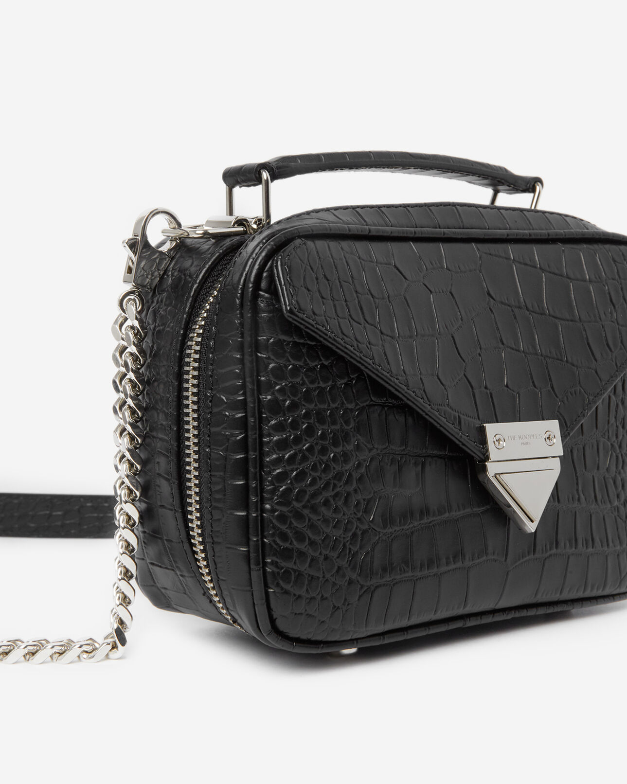 The Kooples WOMEN BLACK mini black barbara bag in croco leather