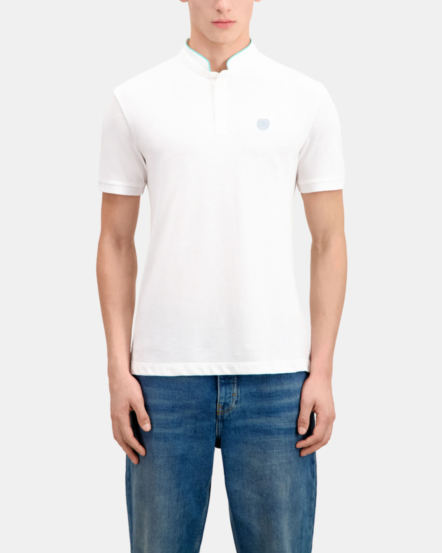 Polo blanc en coton, WHITE / DUCK BLUE, hi-res image number null