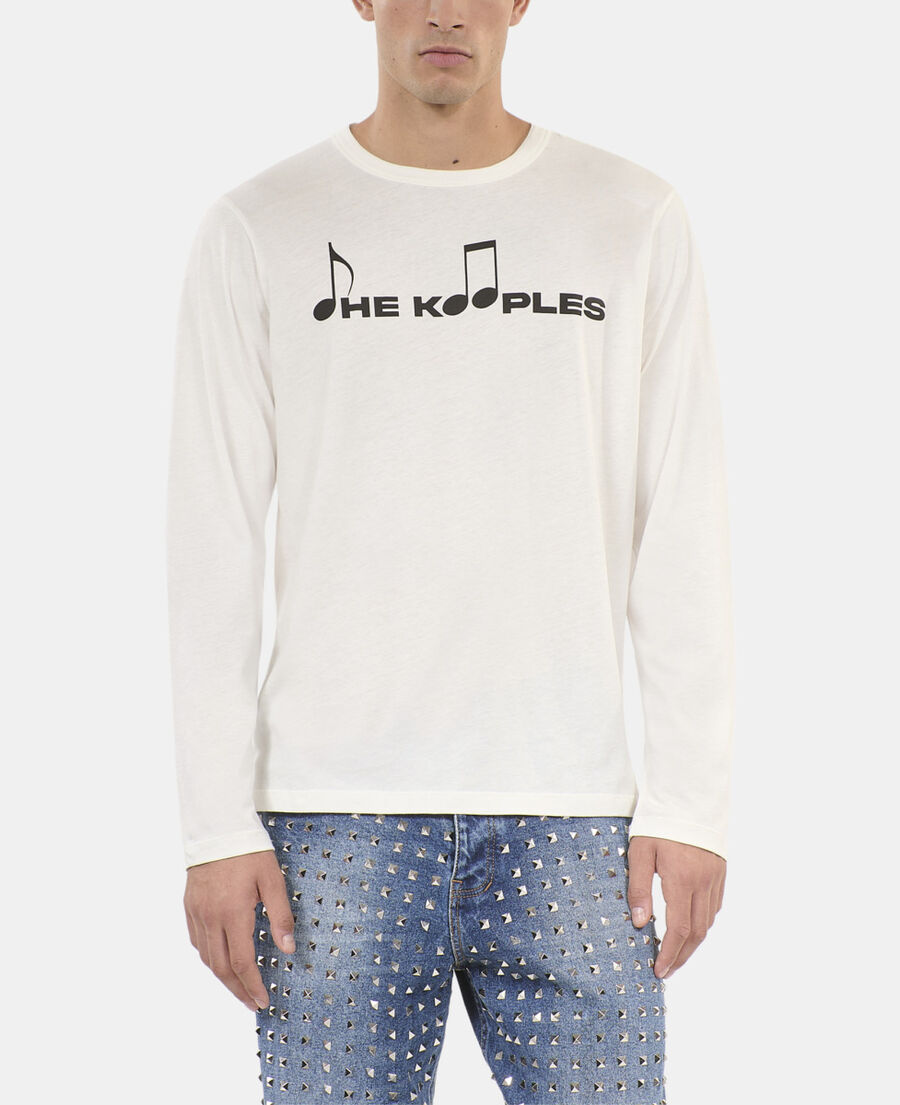 The Kooples HERREN ECRU lang&auml;rmeliges, wei&szlig;es t-shirt mit siebdruck