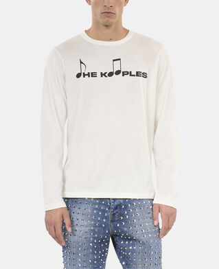 The Kooples HERREN ECRU lang&auml;rmeliges, wei&szlig;es t-shirt mit siebdruck
