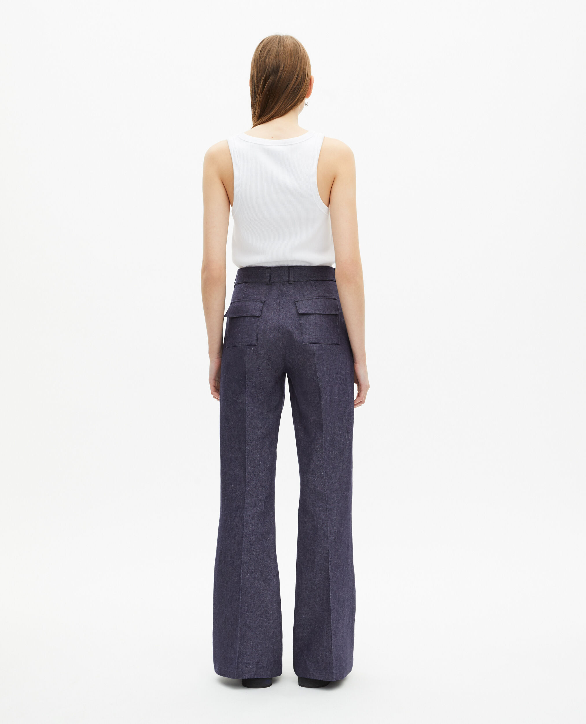 Blue cotton and linen flare pants, BLUE, hi-res image number null