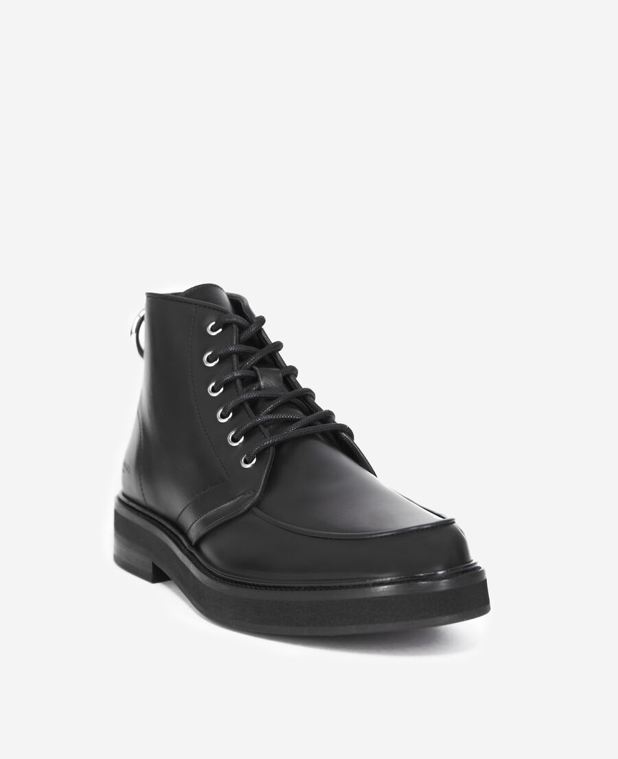chunky smooth black leather ankle boots