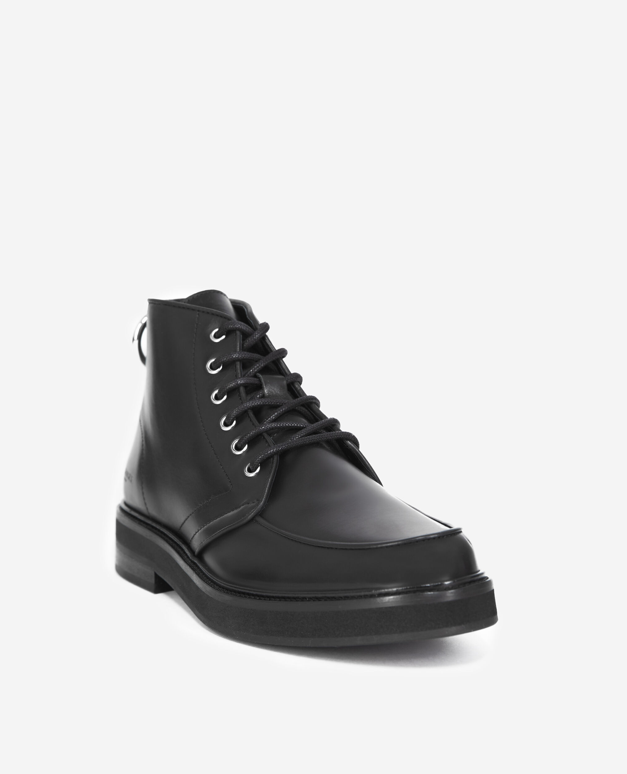 Chunky smooth black leather ankle boots, BLACK, hi-res image number null