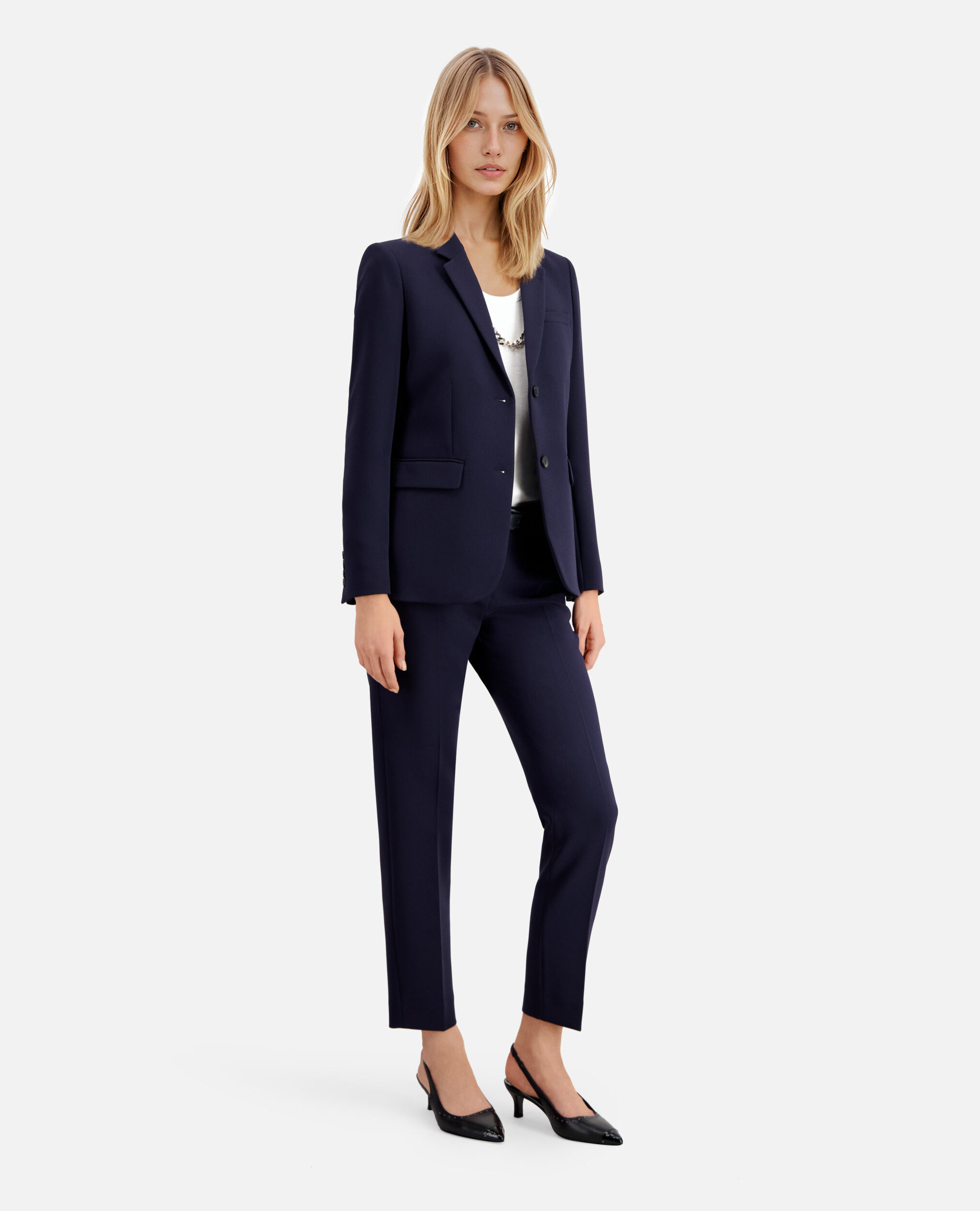 Navy blue crêpe suit jacket structured shape, DARK NAVY, hi-res image number null