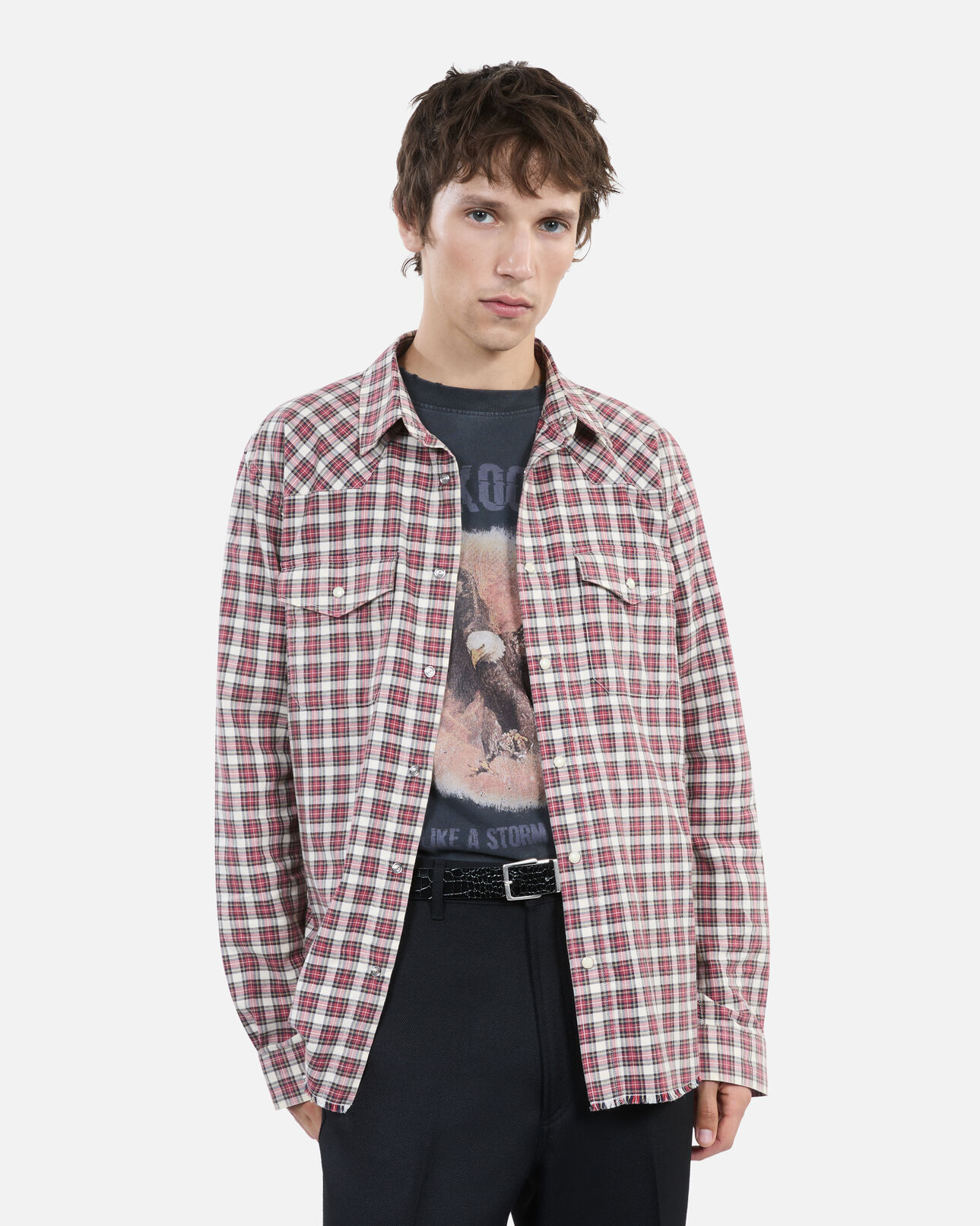 The Kooples HOMME BLACK ECRU RED chemise à carreaux