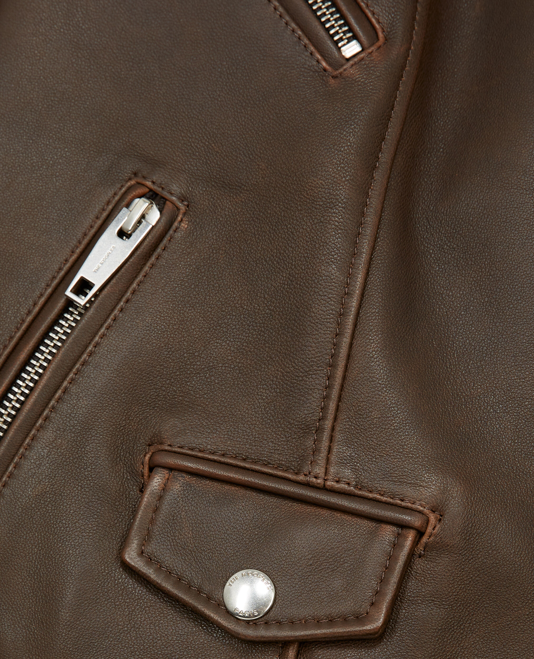 Blouson cuir marron effet vieilli zippé, BLACK VINTAGE, hi-res image number null
