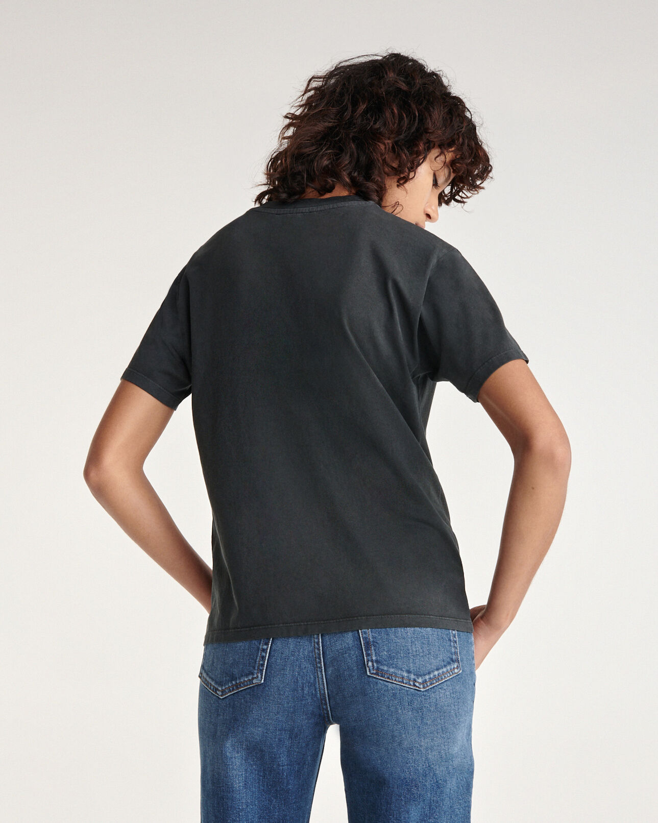The Kooples FEMME BLACK WASHED t-shirt noir coton logo rock the kooples