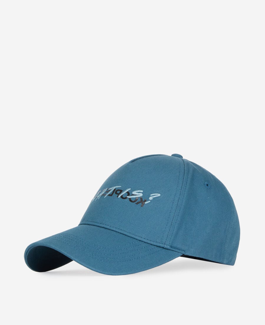 The Kooples UNISEX BLUE PETROL tiefblaue kappe mit „what is“-schriftzug