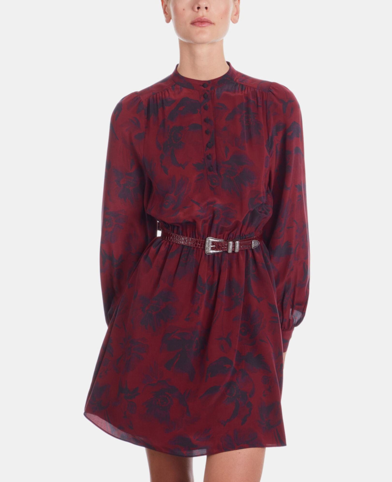 The Kooples WOMEN BORDEAUX burgundy crocodile-effect leather belt with western buckle