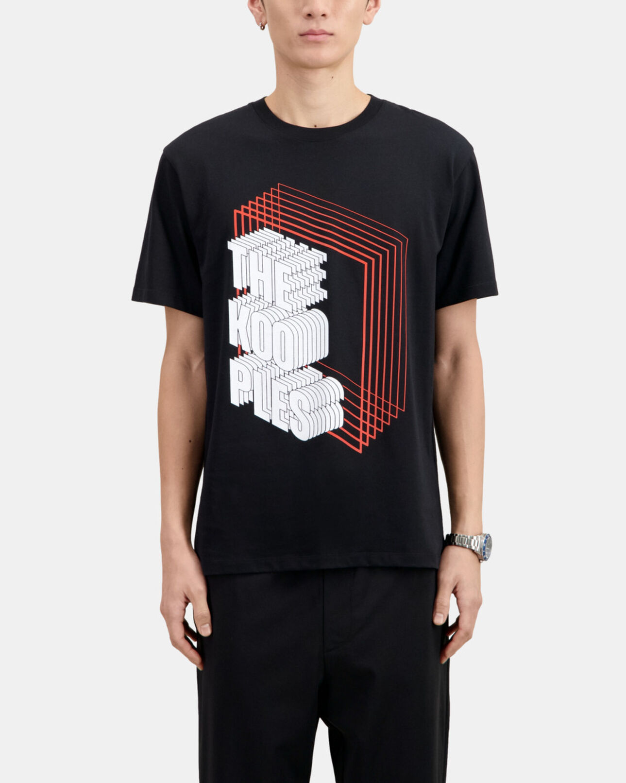 The Kooples MEN BLACK men's black t-shirt with neon logo serigraphy
