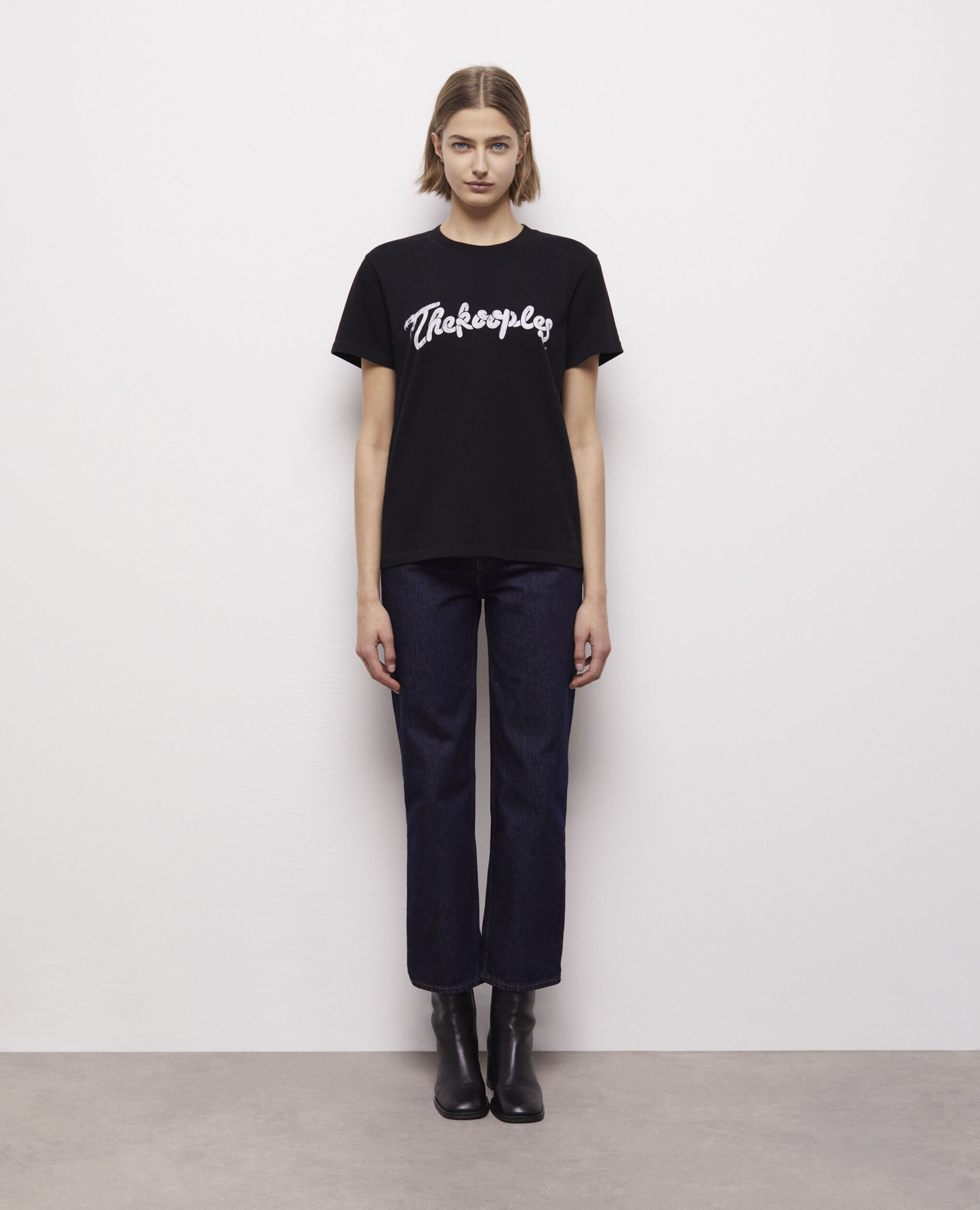 Schwarzes T-Shirt Damen mit Schlangenlogo-Siebdruck, BLACK WASHED, hi-res image number null