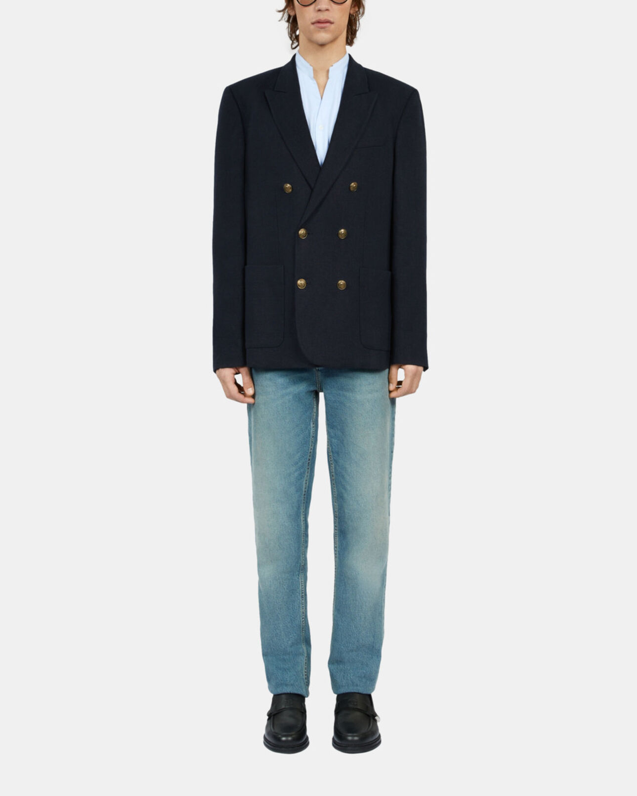 The Kooples HOMME DARK NAVY blazer en lin bleu marine