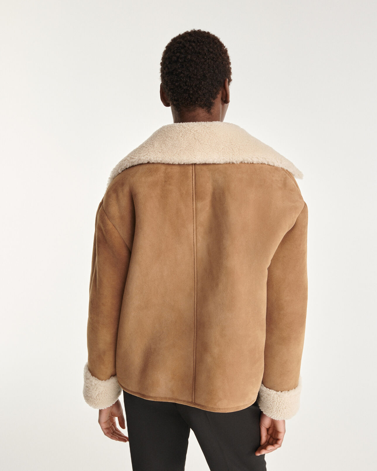 The Kooples WOMEN BEIGE cropped beige jacket in sheepskin