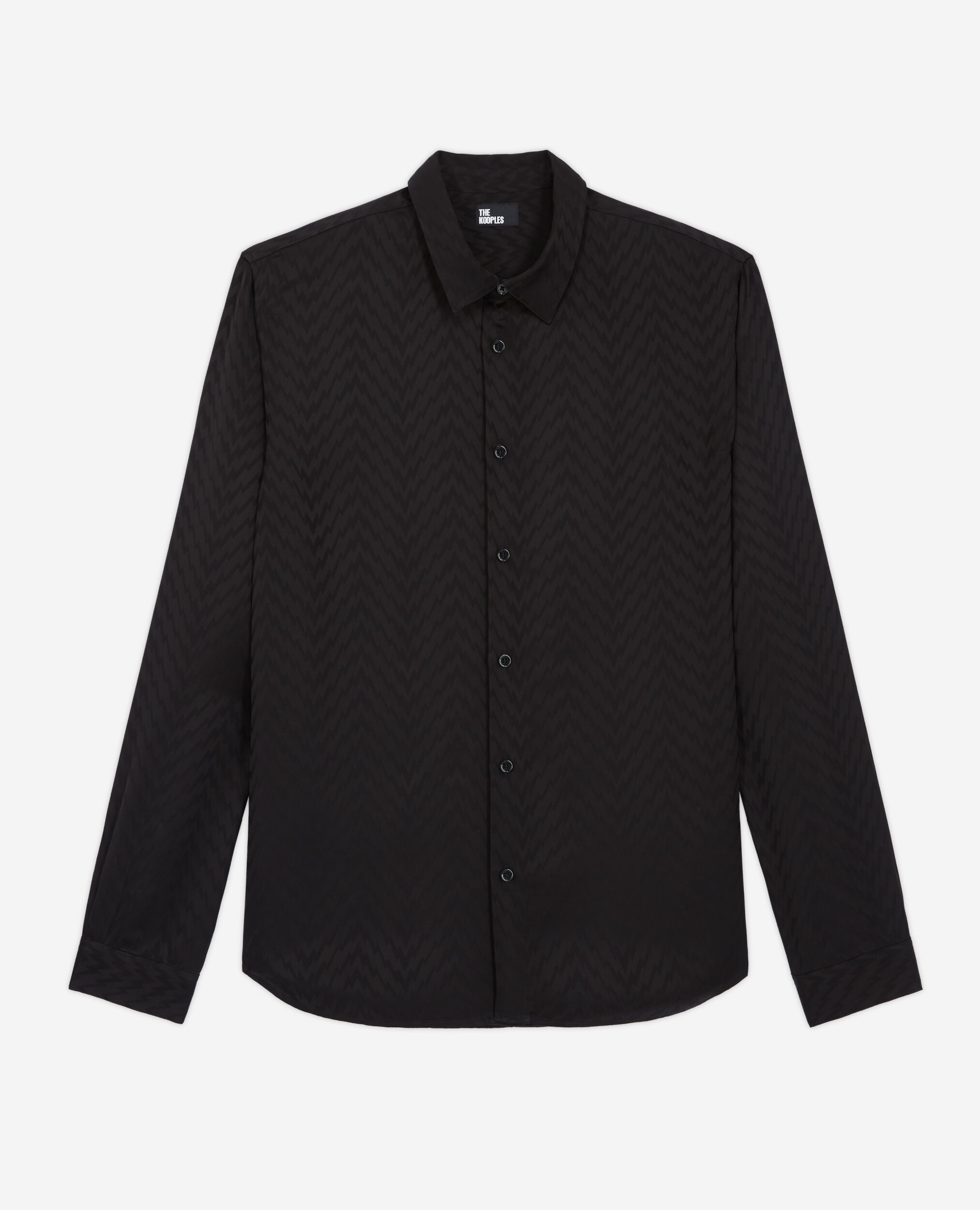 Camisa jacquard negra con cuello clásico, BLACK, hi-res image number null