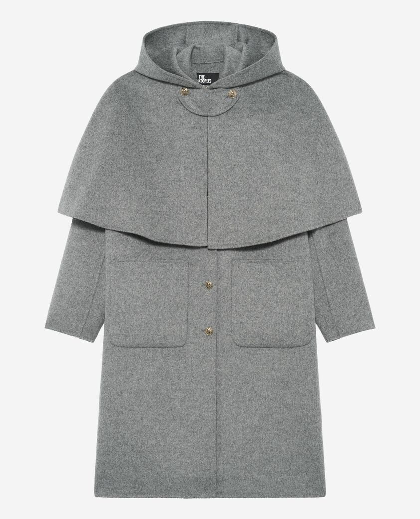 The Kooples FEMME GREY manteau long en laine double face avec cape gris